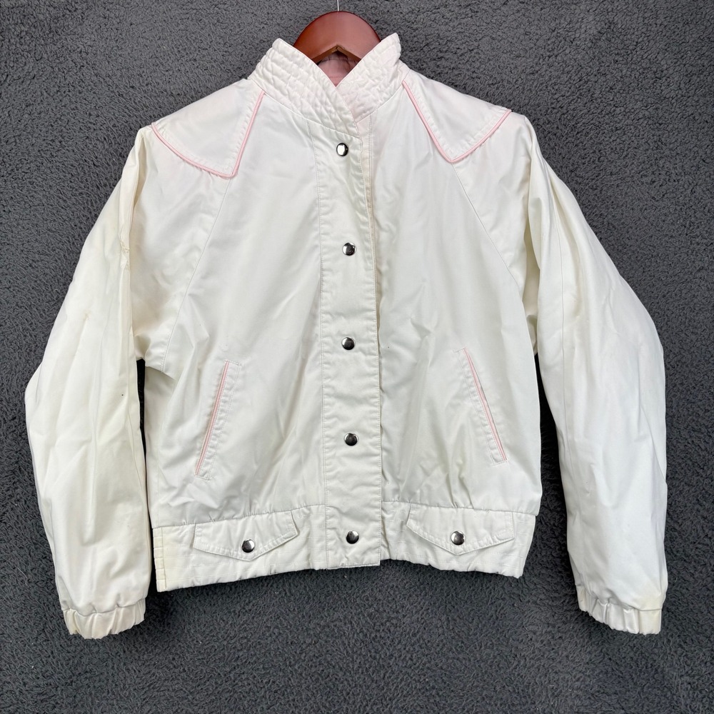 Current Seen Vintage Womens White Pink Trim Western Bomber‎ Jacket Size Small